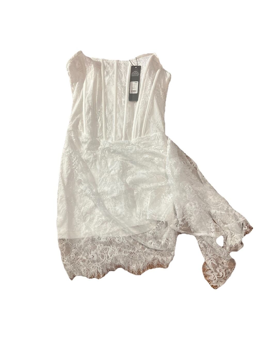 Fashion Nova White Bodycon Ruched Mini Dress Sz S Lace NWT